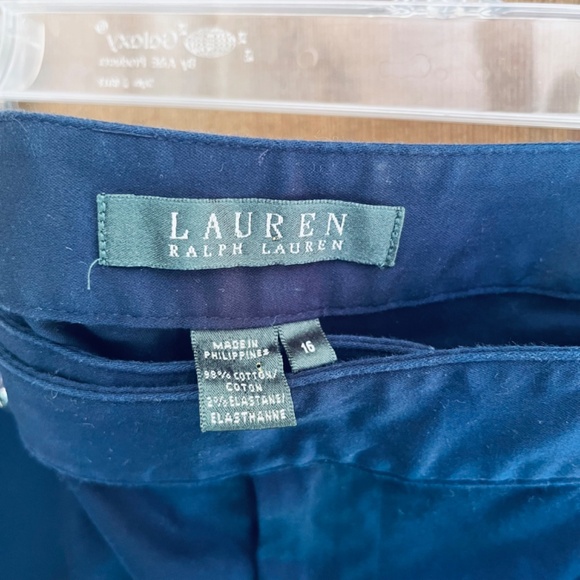 Lauren Ralph Lauren Navy Pants Flat Front Women’s Size 16  Cotton Straight Leg - Picture 2 of 8